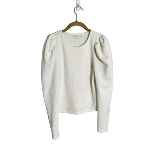 Loveriche Cream White Puff Sleeve Ribbed Long Sleeve Top Small
